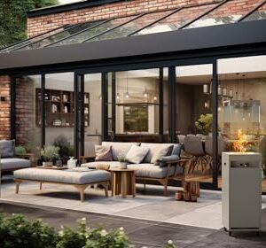 Alternative view of Planika - Faro - Grauer Gas-Terrassenheizer, 8kW tragbar und freistehend, Propan/LPG - Heizpilz für Garten und Terrasse (Faro Abdeckung) 36 x 36 x 150 cm