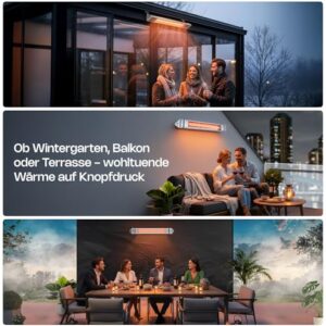 Alternative view of VASNER Teras 25 Terrassenstrahler mit Abdeckhaube – elektrischer Heizstrahler für Wandmontage & Deckenmontage, 2500 Watt, 4 Heizstufen, mit Schutzhülle AirCape, deutsche Markenqualität (Silber)