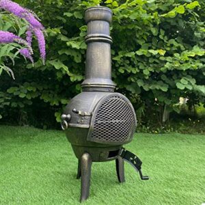 Alternative view of Gusseiserner Kaminofen für den Außenbereich, Garten, Terrasse, Heizung, Holzkamin und Grill, Funkenschutz, inklusive Schürhaken, Grill, Toastrost und 10 m Wimpelkette mit Union Jack, 25 doppelseitige