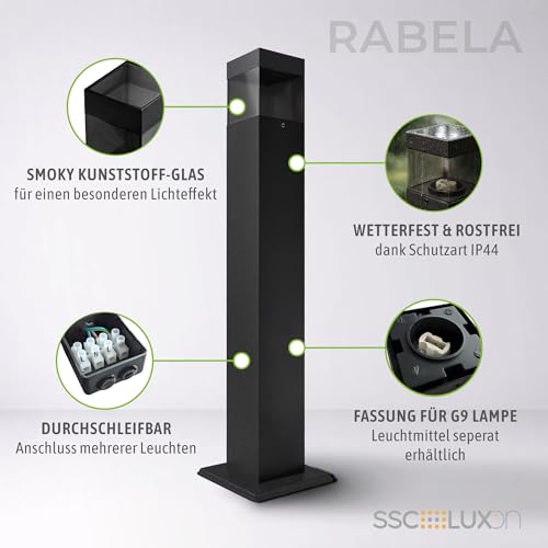 SSC-LUXon 4x RABELA Pollerleuchte Sockellampe IP44 - Wegeleuchte Außen quadratisch mit G9 Fassung ohne Leuchtmittel - Außenlampe für Einfahrt, Garten & Terasse – Bild 3