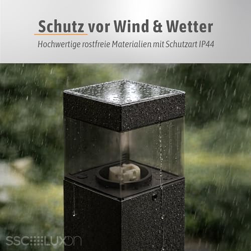 SSC-LUXon 4x RABELA Pollerleuchte Sockellampe IP44 - Wegeleuchte Außen quadratisch mit G9 Fassung ohne Leuchtmittel - Außenlampe für Einfahrt, Garten & Terasse – Bild 6