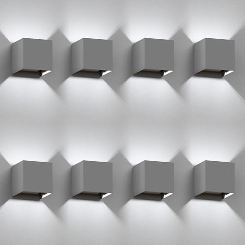 ledscom.de 8 Stück Wandleuchte CUBEL für außen, grau, IP65, Up & Downlight, quadratisch LED Lampe 596lm, weiß