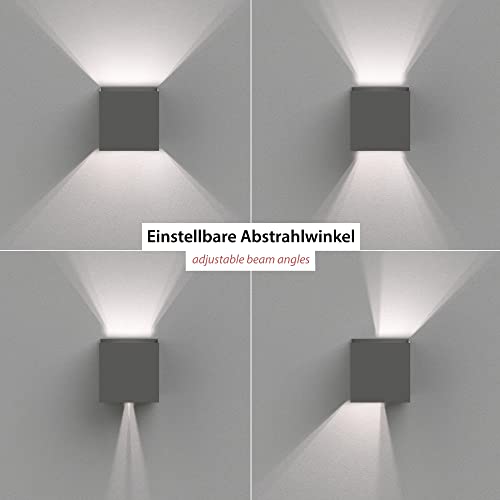ledscom.de 8 Stück Wandleuchte CUBEL für außen, grau, IP65, Up & Downlight, quadratisch LED Lampe 596lm, weiß – Bild 2