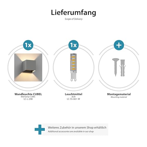 ledscom.de 8 Stück Wandleuchte CUBEL für außen, grau, IP65, Up & Downlight, quadratisch LED Lampe 596lm, weiß – Bild 3