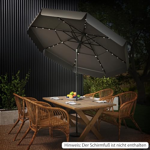 COSTWAY 300 cm Sonnenschirm mit LED-Beleuchtung, 3-stöckiger Gartenschirm mit Kurbel und Volant, beidseitig um 35° knickbar, Terrassenschirm windfest stabil, Marktschirm für Garten, Balkon (Grau) – Bild 9