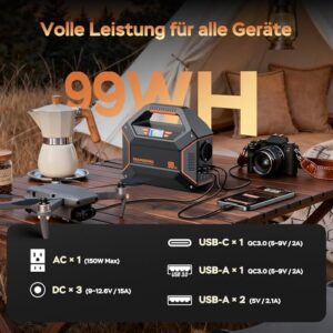 Alternative view of MARBERO Tragbarer Stromgenerator 99Wh 27.000mAh Powerbank mit max. 150W AC-Steckdose, Not-LED-Lampe mit SOS-Funktion – für Camping, Notfälle, Haushalt, Reisen und Beruf