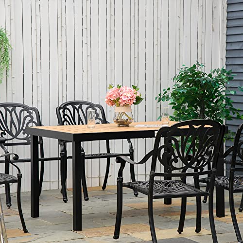 Outsunny Gartentisch für 6 Personen Esstisch Aluminiumtisch Gartenmöbel Loungemöbel pflegeleicht Kunststoff Natur Schwarz 140 x 90 x 74 cm – Bild 2