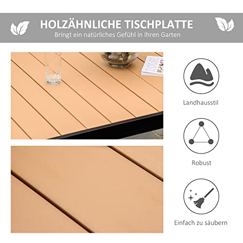Outsunny Gartentisch für 6 Personen Esstisch Aluminiumtisch Gartenmöbel Loungemöbel pflegeleicht Kunststoff Natur Schwarz 140 x 90 x 74 cm – Bild 4
