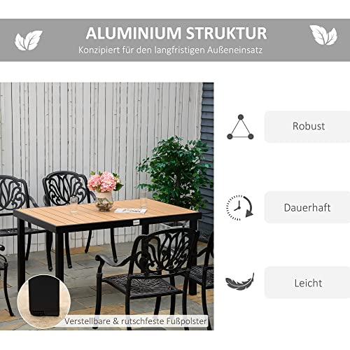 Outsunny Gartentisch für 6 Personen Esstisch Aluminiumtisch Gartenmöbel Loungemöbel pflegeleicht Kunststoff Natur Schwarz 140 x 90 x 74 cm – Bild 5