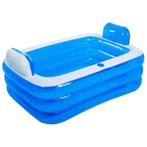Aufblasbare Badewanne, verdickte aufblasbare PVC-Badewanne mit Wasserbechermund, bequeme faltbare mit verschleißfestem Blasenboden für Erwachsene und Kinder, blau