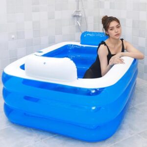 Alternative view of Aufblasbare Badewanne, verdickte aufblasbare PVC-Badewanne mit Wasserbechermund, bequeme faltbare mit verschleißfestem Blasenboden für Erwachsene und Kinder, blau