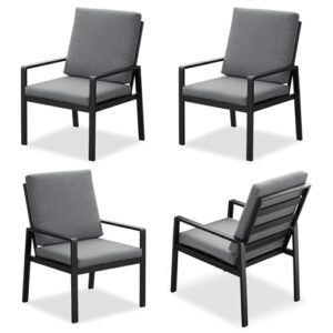 Atenza Gartenstühle Alu 4er Set, Gartensessel mit 6cm dicken Polstern, wetterfeste Essstühle für Außenbereich & Terrasse, Moderne Balkonstühle mit Armlehne, bis 140kg belastbar (Schwarz, 4 Stück)