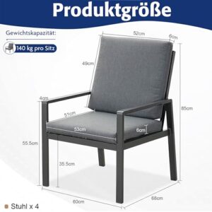 Alternative view of Atenza Gartenstühle Alu 4er Set, Gartensessel mit 6cm dicken Polstern, wetterfeste Essstühle für Außenbereich & Terrasse, Moderne Balkonstühle mit Armlehne, bis 140kg belastbar (Schwarz, 4 Stück)