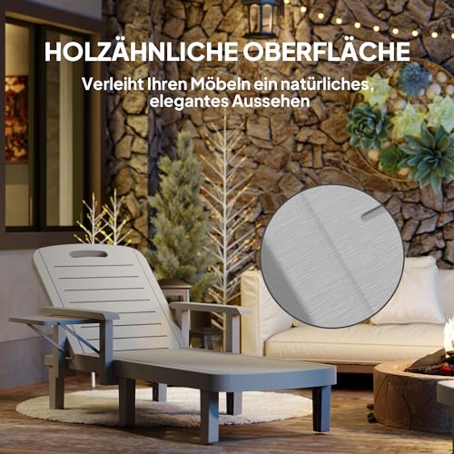 Outsunny 2er Set Sonnenliege Gartenliege mit Seitentisch Holzoptik Liegestuhl mit 5-Fach verstellbare Rückenlehne, wetterfeste Gartenstuhl bis 120 kg belast, für Garten Outdoor Strand, Hellgrau – Bild 7