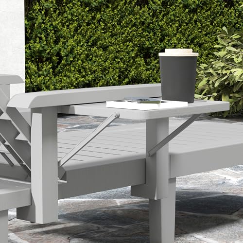 Outsunny 2er Set Sonnenliege Gartenliege mit Seitentisch Holzoptik Liegestuhl mit 5-Fach verstellbare Rückenlehne, wetterfeste Gartenstuhl bis 120 kg belast, für Garten Outdoor Strand, Hellgrau – Bild 9