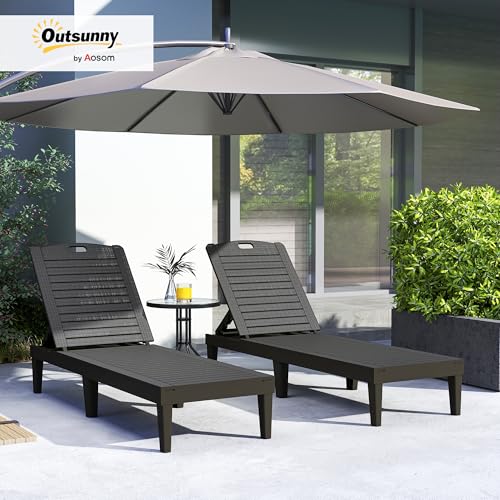 Outsunny 2er Set Sonnenliege wetterfest Gartenliege mit 4-Fach höhenverstellbarer Rückenlehne bis 120kg belastbar Outdoor Liegestuhl Gartenmöbel Strandliege Relaxliege für Pool, Strand Schwarz – Bild 2