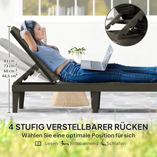 Outsunny 2er Set Sonnenliege wetterfest Gartenliege mit 4-Fach höhenverstellbarer Rückenlehne bis 120kg belastbar Outdoor Liegestuhl Gartenmöbel Strandliege Relaxliege für Pool, Strand Schwarz – Bild 4