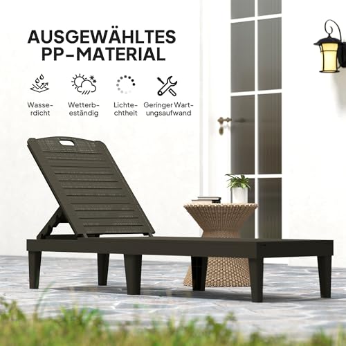 Outsunny 2er Set Sonnenliege wetterfest Gartenliege mit 4-Fach höhenverstellbarer Rückenlehne bis 120kg belastbar Outdoor Liegestuhl Gartenmöbel Strandliege Relaxliege für Pool, Strand Schwarz – Bild 5