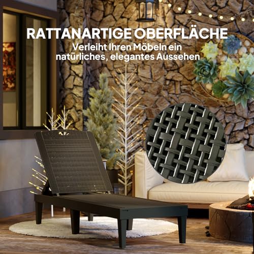 Outsunny 2er Set Sonnenliege wetterfest Gartenliege mit 4-Fach höhenverstellbarer Rückenlehne bis 120kg belastbar Outdoor Liegestuhl Gartenmöbel Strandliege Relaxliege für Pool, Strand Schwarz – Bild 7