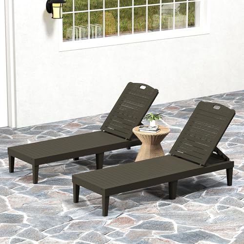 Outsunny 2er Set Sonnenliege wetterfest Gartenliege mit 4-Fach höhenverstellbarer Rückenlehne bis 120kg belastbar Outdoor Liegestuhl Gartenmöbel Strandliege Relaxliege für Pool, Strand Schwarz – Bild 8
