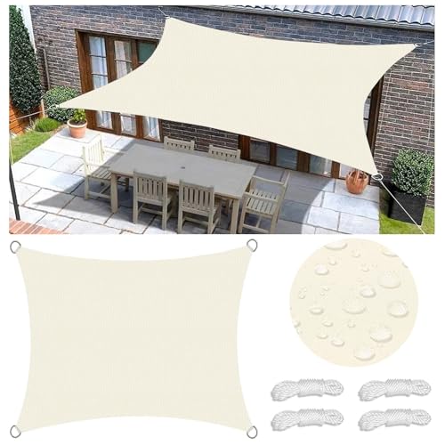 Sonnensegel Wasserdicht Rechteckig Viele Farbe Größe Balkon Sonnenschutz 98% UV Schutz Segeltuch Sonnensegel Markise Reißfest Wetterfest mit D-Ring und Kordel für Balkon Terrasse Garten 3x6M