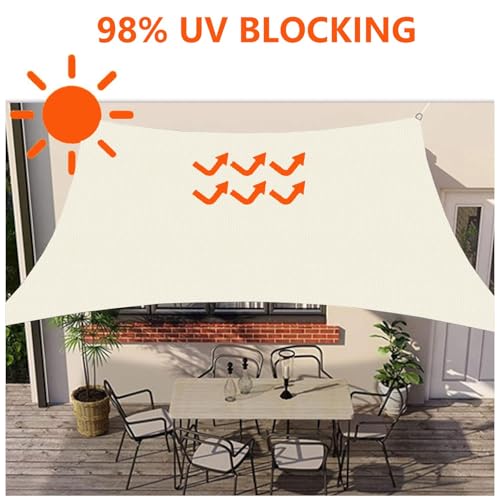 Sonnensegel Wasserdicht Rechteckig Viele Farbe Größe Balkon Sonnenschutz 98% UV Schutz Segeltuch Sonnensegel Markise Reißfest Wetterfest mit D-Ring und Kordel für Balkon Terrasse Garten 3x6M – Bild 2