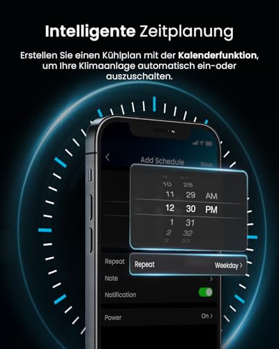 Pro Breeze™ 4-in-1 Mobile Klimaanlage mit 9000 BTU - Luftkühler, Ventilator, Luftentfeuchter, Nachtmodus - Klimagerät mit Energieklasse A, Fensterabdichtung Set, Fernbedienung und 24h Timer – Bild 6
