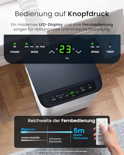 Pro Breeze™ 4-in-1 Mobile Klimaanlage mit 9000 BTU - Luftkühler, Ventilator, Luftentfeuchter, Nachtmodus - Klimagerät mit Energieklasse A, Fensterabdichtung Set, Fernbedienung und 24h Timer – Bild 7
