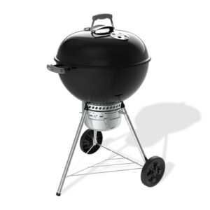 Weber Original Kettle Premium Holzkohlegrill/Porzellanemaillierter Deckel und Kessel, 57 cm Grillfläche, One-Touch-Reinigungssystem, Deckelthermometer, Dreibein-Ständer und Räder, Schwarz