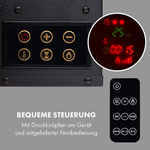 Klarstein Elektrokamin, Elektro Heizungen für Wohnzimmer & Innenräume, Elektrischer Kamin mit LED Flammen, mit Fernbedienung, Heizlüfter mit Timer, Einstellbarer Thermostat, 1600 W – Bild 4