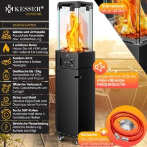 Alternative view of KESSER® Gasheizstrahler 4/8 kW Gas Piezozündung Heizung Gasdruckregler Cover, 360° Rollen Kippschutz, Terrassenheizstrahler Gasheizung Gasheizer Outdoor Kamin Mobiler Heizpilz, Heizer, Schwarz