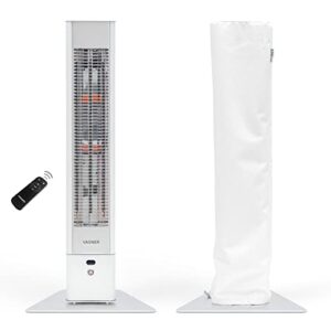 VASNER HeatTower weiß AirCape weiß – Infrarot Standheizstrahler 2500 Watt mit Abdeckhaube, Heizstrahler Terrasse, 4 Heizstufen, Fernbedienung, Terrassenstrahler elektrisch, IP65 Outdoor Schutz