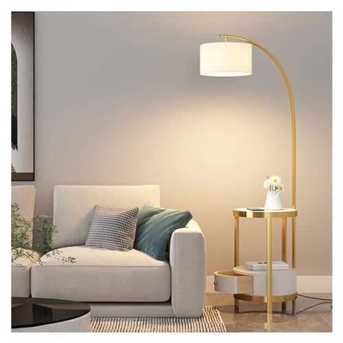 Wohnzimmer Lampen Moderne Stehleuchte mit 3 Farben und Temperaturen, Beistelltischlampen Schublade Stahllampen Für Wohnzimmer(Gold)