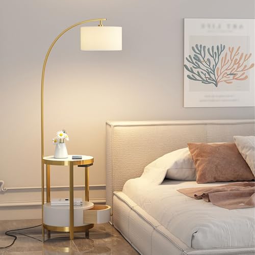 Wohnzimmer Lampen Moderne Stehleuchte mit 3 Farben und Temperaturen, Beistelltischlampen Schublade Stahllampen Für Wohnzimmer(Gold) – Bild 5
