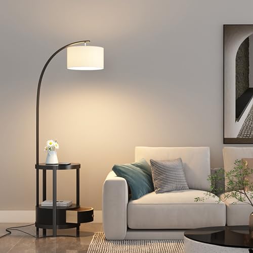 Wohnzimmer Lampen Moderne Stehleuchte mit 3 Farben und Temperaturen, Beistelltischlampen Schublade Stahllampen Für Wohnzimmer(Gold) – Bild 6