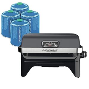 Campingaz Attitude 2go CV BBQ 4x CV470 plus Gaskartusche, Tragbar, Kompakt, Gas, Edelstahl, Schwarz, 2.4 kW, 1248 cm², 13 kg, 59x52x36 cm, Balkon, Picknick, Camping