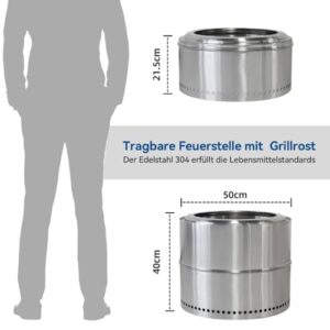 Alternative view of Brandless Edelstahl Feuerstelle Tragbarer Außenkamin Mit Aschenbecher Für Garten Terrasse Und Grillen