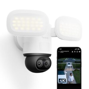 Reolink TrackFlex Floodlight WiFi, 4K Wi-Fi 6 PTZ Überwachungskamera Aussen mit 3000 Lumen Flutlicht(3000K~6500K), Auto-Tracking-Zoom, WLAN Kamera Outdoor mit Lokaler KI-Videosuche, 270° PIR-Erkennung