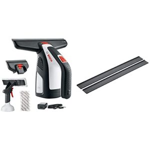 Bosch Home and Garden Akku Fenstersauger GlassVAC (USB Ladegerät, mit Mikrofasertuch, 2 x Aufsatz, 3,6 Volt, 2,0 Ah), Schwarz/Rot/Silber & Bosch große Ersatz-Auflageschiene (2 Stück) F016800550