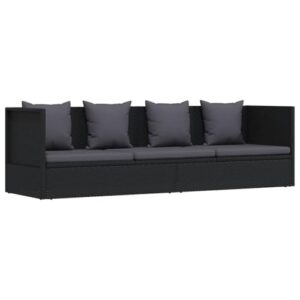 vidaXL Garten-Sofabett mit Kissen Gartensofa Gartenmöbel Gartenliege Loungebett Outdoor Tagesbett Sofa Garten Schlafsofa Sofa Poly Rattan Schwarz