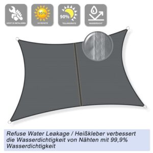 Alternative view of Sunnylaxx 5x6m Sonnensegel Rechteckig, Wasserdicht Sonnenschutz Sunsegel Color Anthrazit, 95% UV-Schutz,für Außenbereich,Garten