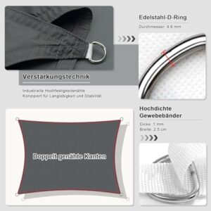 Alternative view of HENG FENG Sonnensegel 3.5x4.5m Rechteckig Wasserdicht mit 95% UV-Schutz Sonnenschutz für Garten Terrasse Balkon | Wetterfest & Windstabil aus hochwertigem PES Polyester | Anthrazit