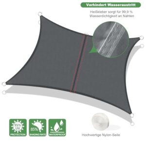 Alternative view of AXT SHADE Sonnensegel Wasserdicht Rechteckig 4x6m Wetterschutz Sonnenschutz PES Polyester mit UV Schutz für Terrasse Balkon Garten-Grau Anthrazit(Wir Machen Sondergrößen)