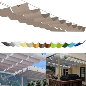 Einziehbares Sonnensegel 2x3m, nach Maß Pergola Markise Verstellbar Schattenabdeckung 95% UV-Schutz & reißfest Inkl. Montageseilen für Terrasse/Pergola Khaki