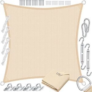 KESSER® Sonnensegel Sonnenschutz Windschutz | HDPE Gewebe | wasserabweisend & windabweisend | Quadrat 5x5m | 5-Fach quer vernäht robust & stabil Schattenspender Garten Balkon Terrasse Creme