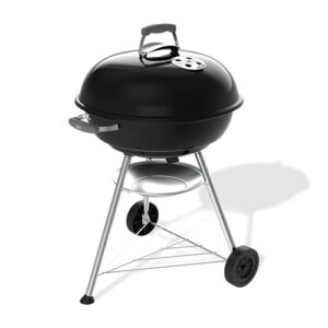 Weber Compact Kettle Holzkohlegrill (2026 Version) / Dreibein-Ständer und Räder, Hitzebeständiges, rostfreies Design, Verchromter dreilagiger Rost, 57 cm, Schwarz