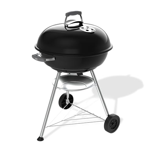 Weber Compact Kettle Holzkohlegrill (2026 Version) / Dreibein-Ständer und Räder, Hitzebeständiges, rostfreies Design, Verchromter dreilagiger Rost, 57 cm, Schwarz