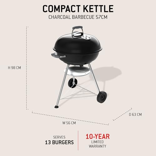 Weber Compact Kettle Holzkohlegrill (2026 Version) / Dreibein-Ständer und Räder, Hitzebeständiges, rostfreies Design, Verchromter dreilagiger Rost, 57 cm, Schwarz – Bild 4