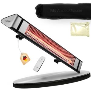 VASNER Teras 25 Terrassenstrahler mit Abdeckhaube – elektrischer Heizstrahler für Wandmontage & Deckenmontage, 2500 Watt, 4 Heizstufen, mit Schutzhülle AirCape, deutsche Markenqualität (Schwarz)