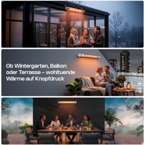 Alternative view of VASNER Teras 25 Terrassenstrahler mit Abdeckhaube – elektrischer Heizstrahler für Wandmontage & Deckenmontage, 2500 Watt, 4 Heizstufen, mit Schutzhülle AirCape, deutsche Markenqualität (Schwarz)